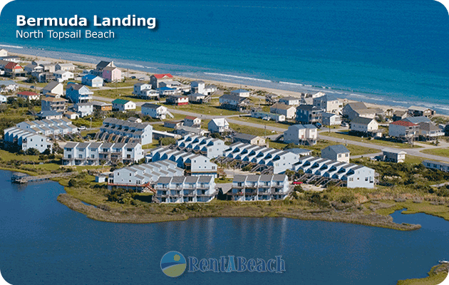 Aerial view of Bermuda Landing Townhomes on North Topsail Beach, NC