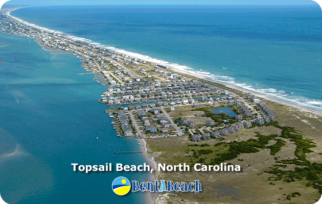 Aerial view of Topsail Beach at the south end of Topsail Island