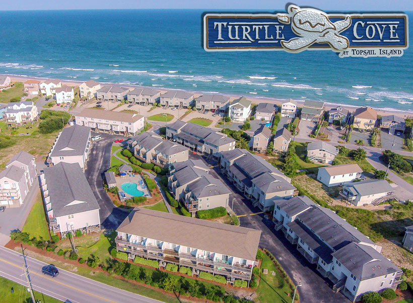 Aerial View of Turtle Cove Townhome Community in Surf City, Topsail Island, NC
